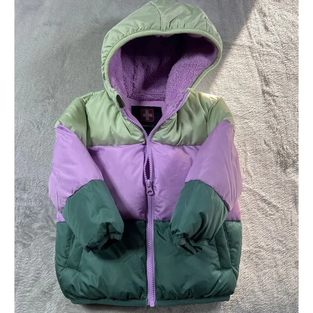 Swiss Tech Puffer Jacket 2T Baby Toddler Stripes Hooded Winter Coat Ski Snow